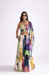 Bluey Blouse , Scallop Dupatta, Magnolia Lehenga